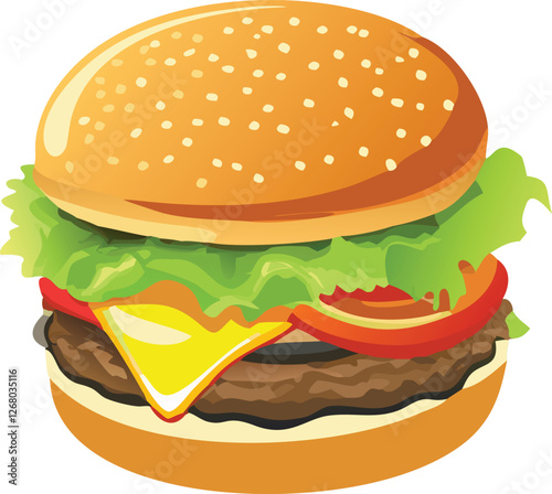Vector Hamburger Top View - Burger with Cheese, Tomato, and LettuceAdobe Illustrator Artwork
