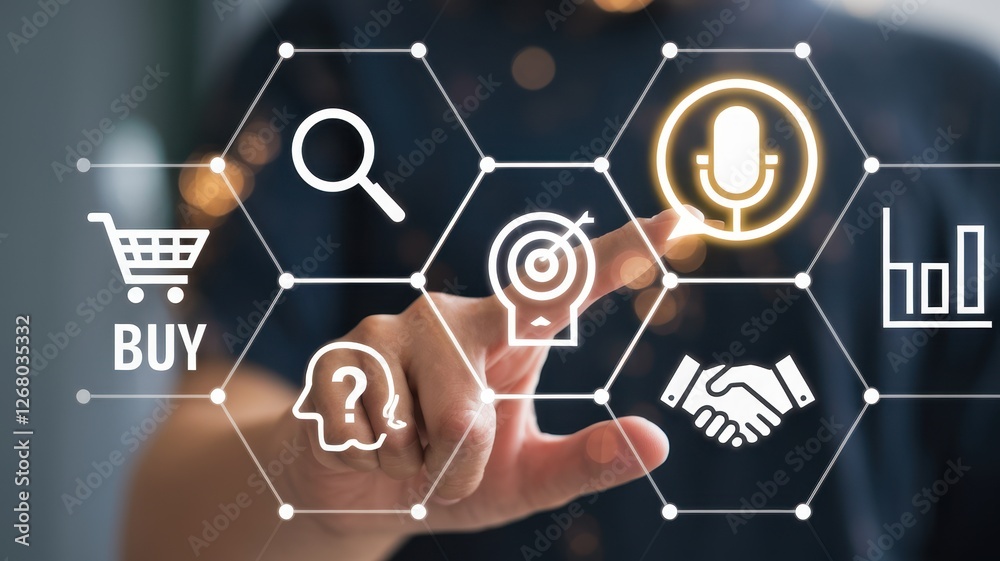 Obraz premium Digital marketing strategy using interconnected virtual icons and human touch