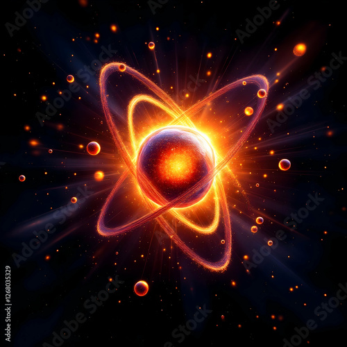 Vibrant Quantum Energy: A Sci-Fi-Inspired Rendering of an Atomic Structure in a Celestial Setting
