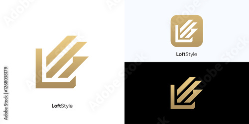 Loft style Architecture Interior Building Logo Design, abstract L letter logo design modern luxury, creative golden wordmark design typography illustration, gold coloring