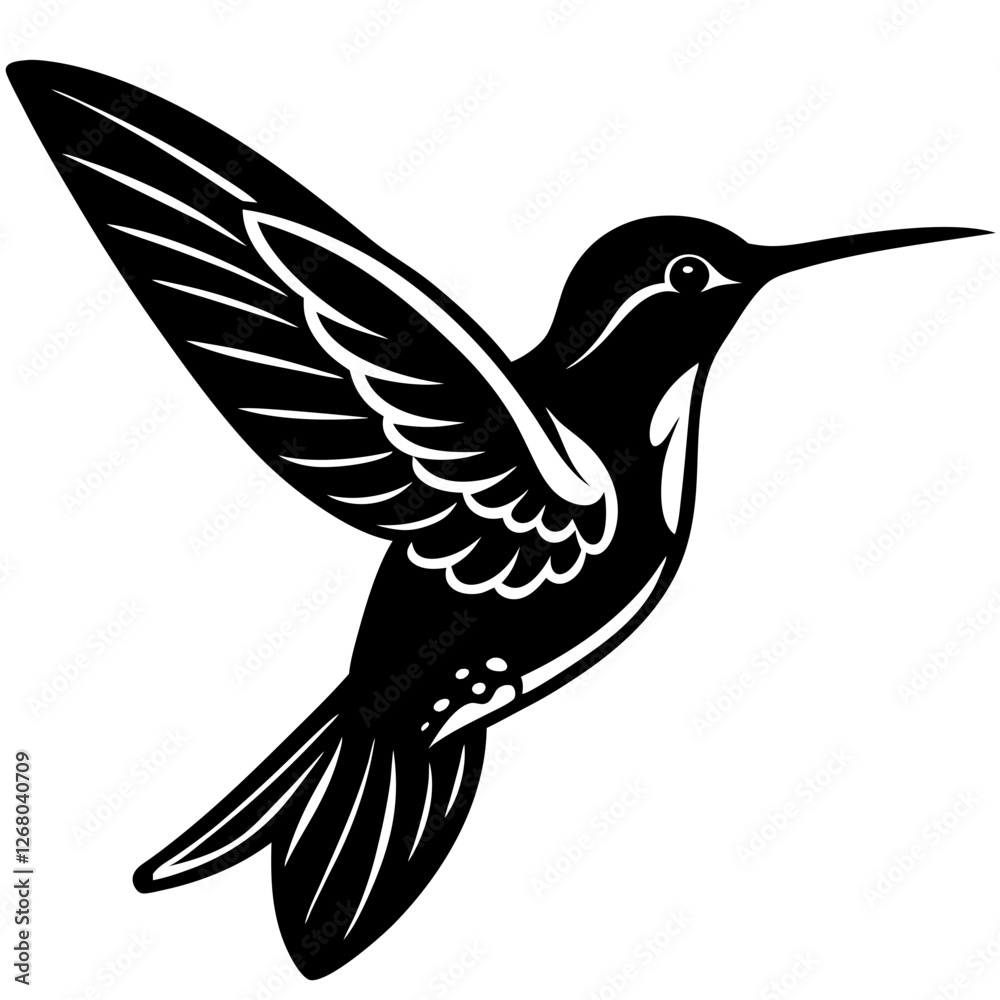 Fototapeta premium hummingbird black silhouette vector, Simple silhouette Design vector icon with white background. Wild Animal Vector. Bird Vector 