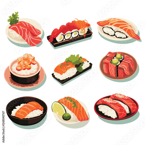 Adobe Illustrafood, japanese, cuisine, traditional, asian, meal, japan, restaurant, culture, healthy, rice, seafood, japanese food, sushi, dish, fresh, delicious, lunch, gourmet, menu, dinntor Artwork