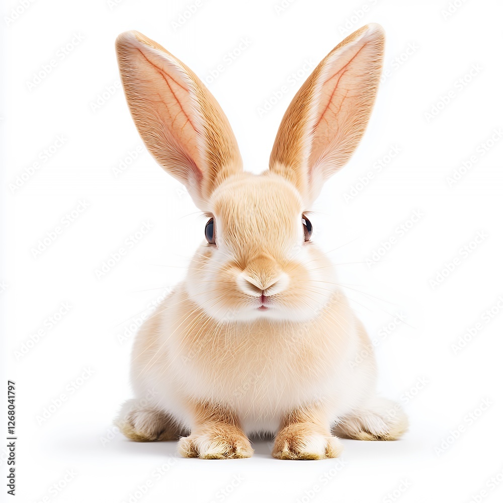 Fototapeta premium Adorable Fluffy Bunny Rabbit Close Up, Isolated on White Background, Cute Pet Animal Image