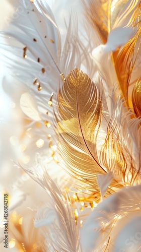 Elegant Beige and Gold Feathers in Soft Focus, Luxurious Background Texture. .Ideal for beauty, fashion, and luxury branding, as well as elegant invitations and backgrounds.
