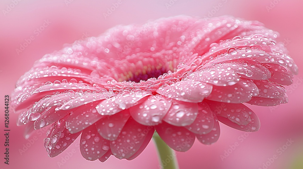 Pink gerbera daisy, dew drops, close-up, garden, floral design Pink gerbera daisy, dew drops, close-up, garden, floral design