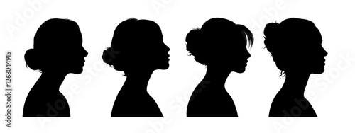 beautiful young woman face profile silhouette set - vector illustration