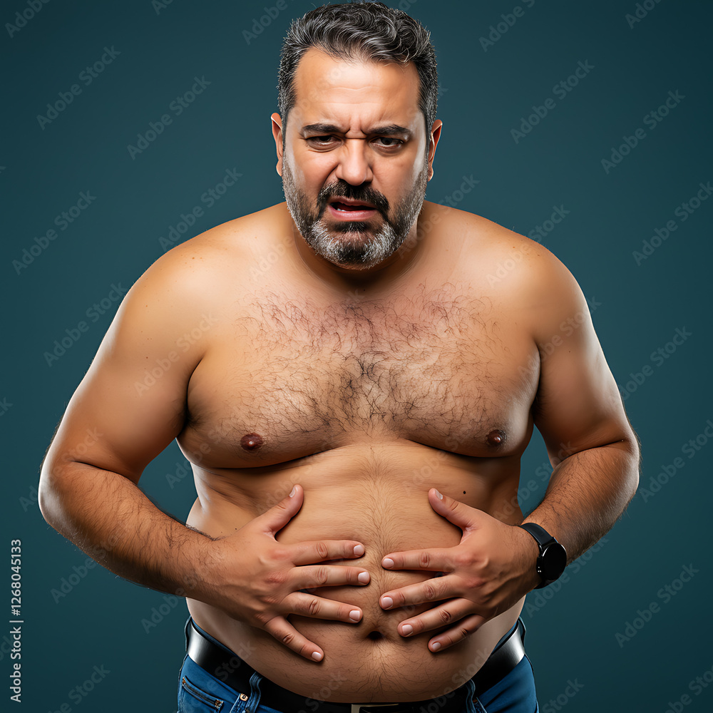 Fototapeta premium Un hombre de mediana edad con un enorme vientre.