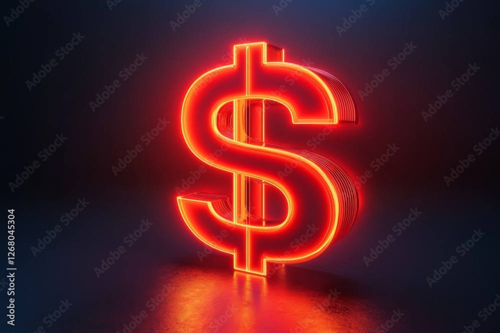 Glowing red neon dollar sign in a dark urban setting Glowing red neon dollar sign in a dark urban setting