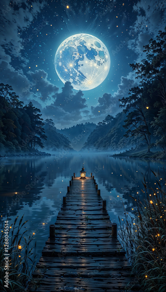 Naklejka premium moon over the lake