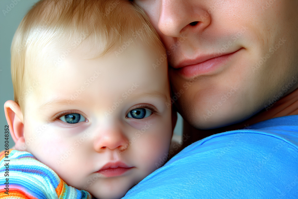 A heartwarming close-up portrait of a cute baby boy with his father, capturing their loving bond and joyful moment together A heartwarming close-up portrait of a cute baby boy with his father, capturing their loving bond and joyful moment together