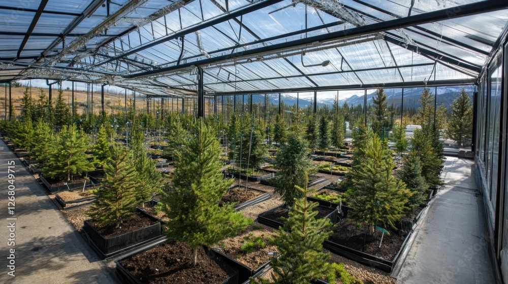 Greenhouse Nursery Growing Young Evergreen Trees Greenhouse Nursery Growing Young Evergreen Trees