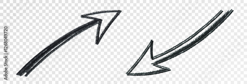 Arrows drawn with marker, carelessly drawn arrows in different directions. Set of curved arrows vector illustration png.	
