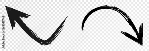 Arrows drawn with marker, carelessly drawn arrows in different directions. Set of curved arrows vector illustration png.	
