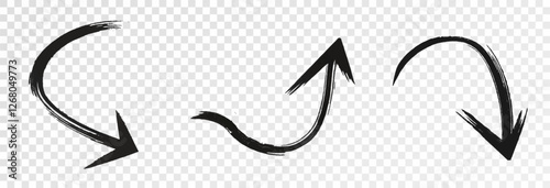 Arrows drawn with marker, carelessly drawn arrows in different directions. Set of curved arrows vector illustration png.