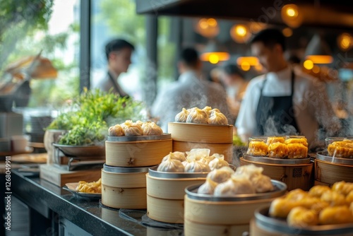 Bakery display with a variety of freshly baked pastries and bread photo