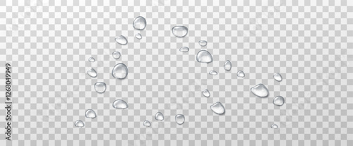 Realistic water drops on a transparent background, condensation on the surface with light reflection and shadow, vector, png, 3D effect.	
