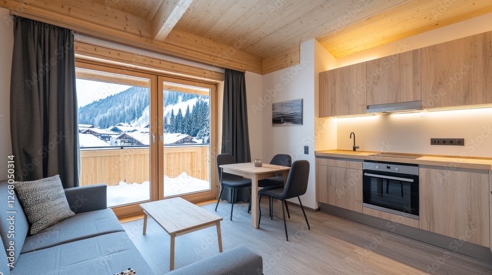 Modern Apartment With Mountain View And Wooden Accents Modern Apartment With Mountain View And Wooden Accents