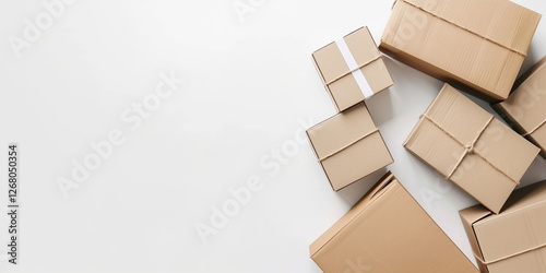 3D-rendered stack of cardboard boxes on a plain white background, featuring a clean and minimalist style. Perfect for product mockups, branding, and packaging design concepts.