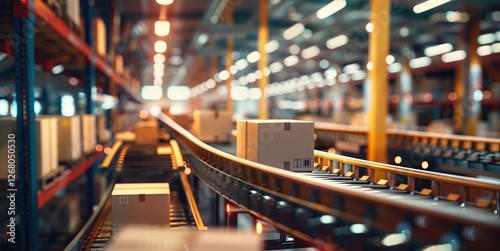 Aerial view of an industrial warehouse filled with conveyor belts moving cardboard packages, illustrating efficiency in mass distribution and supply chain.