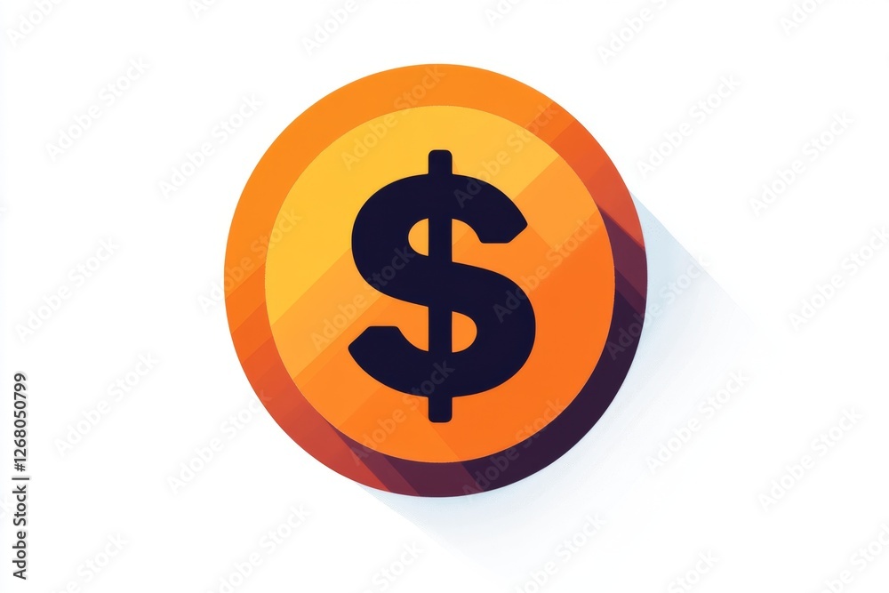 Shiny golden dollar sign inside a round orange badge with a 3D effect Shiny golden dollar sign inside a round orange badge with a 3D effect