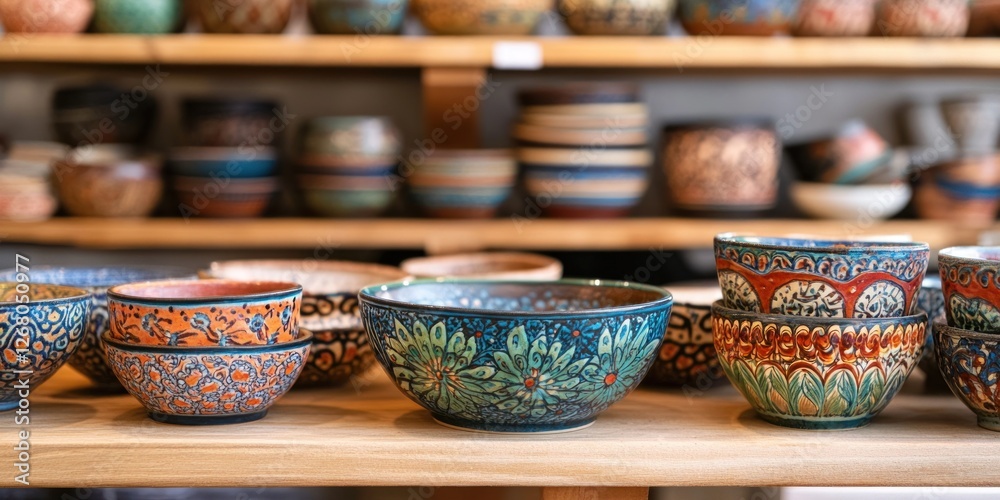 Fototapeta premium Handpainted Ceramic Bowls Collection: Exquisite Artisan Craftsmanship