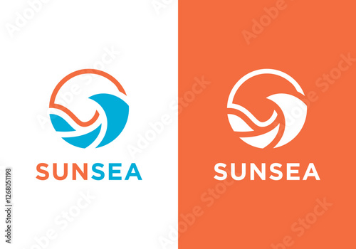 Beach or coastal and sun logo design in simple form. simple beach logo vector