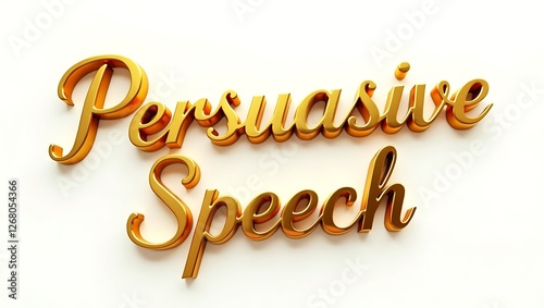 Gold typography displaying persuasive speech against a clean background photo