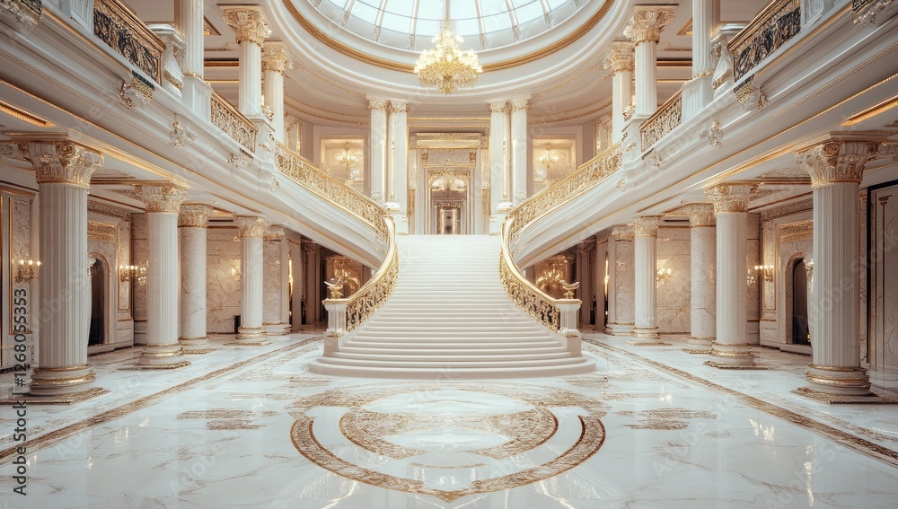 Obraz premium Grand Staircase in a Luxurious Palace: Opulent Interior Design