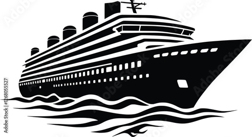 High-Contrast Black And White Vector Illustration Of Cruise Ship