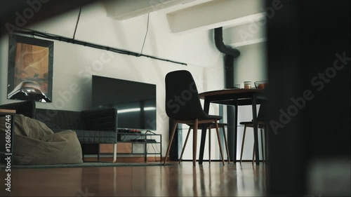 Cozy office interior with open space for relaxation, meals, coffee breaks