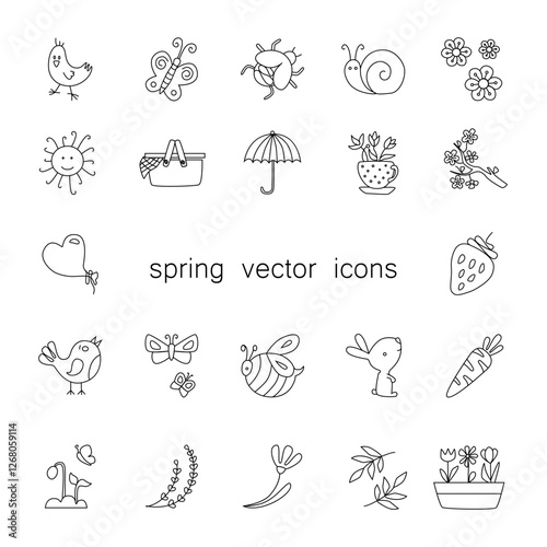 Linear vector spring icon. Hand drawn Easter elements isolated on white background.