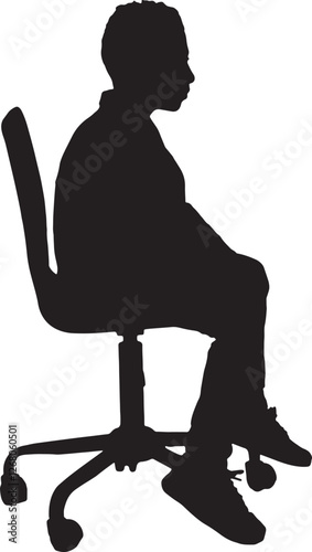 vector; side view silhouette of boy sitting on chair