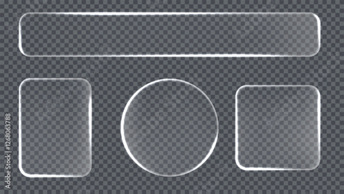 Light white glass frames. Futuristic Hud light borders isolated. Various rectangle, circle and rounded designs with glowing edges.