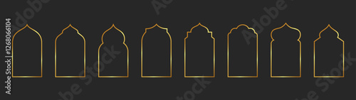 Islamic frame gold set. Design template in islamic, arabic, oriental style. Islamic arhitecture elements of window and door.