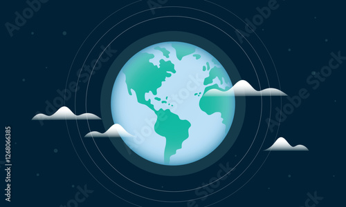 Earth with clouds on dark background. Save the planet. Ecology. Vector illustration