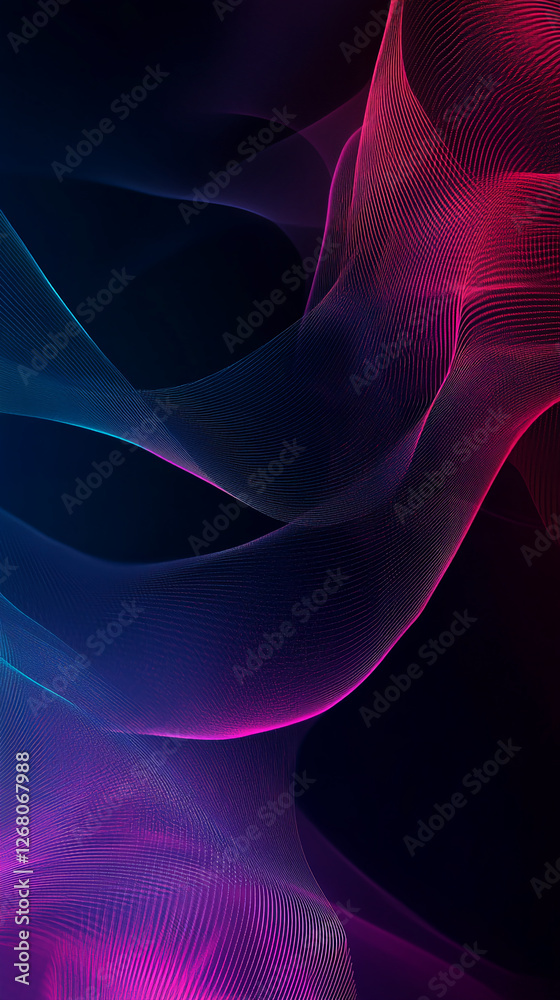 Obraz premium Abstract background with flowing neon lines in pink and blue, creating a dynamic and vibrant visual, representing energy, movement, and modern digital art in a futuristic concept.