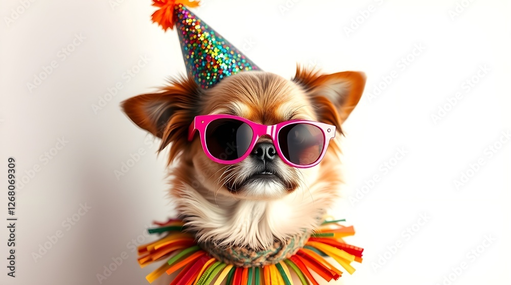 Fototapeta premium colorful and playful portrait of a small dog against a plain white background