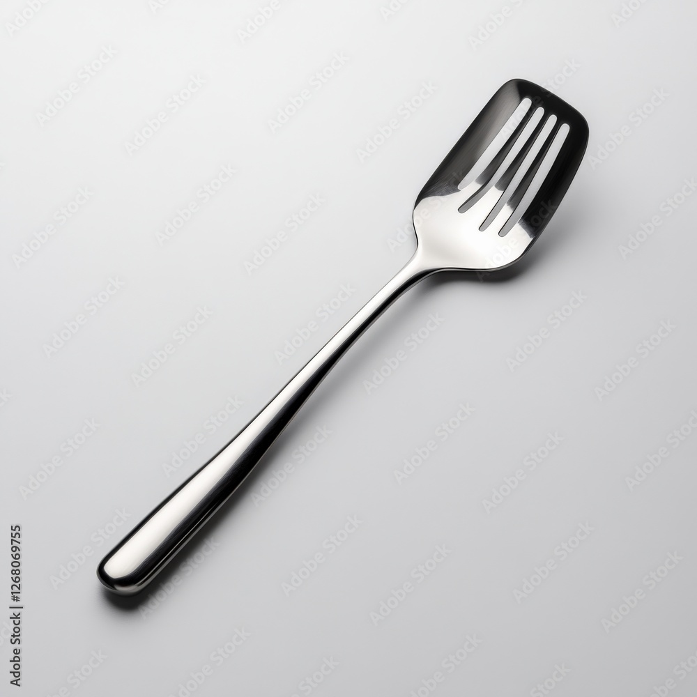 a metal slotted spoon on a grey background. a metal slotted spoon on a grey background.