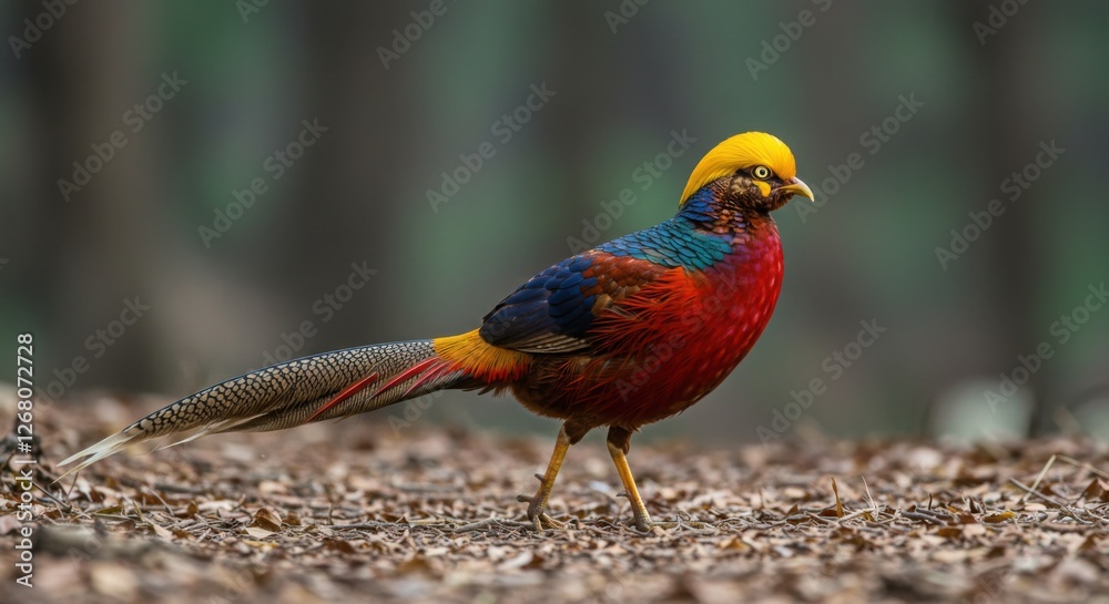 Fototapeta premium Golden Pheasant Glowing in the Forest Light