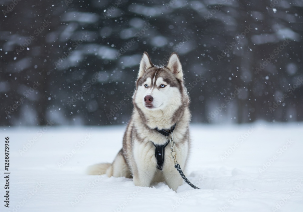 Naklejka premium Siberian Husky Standing Proud in Arctic Snow