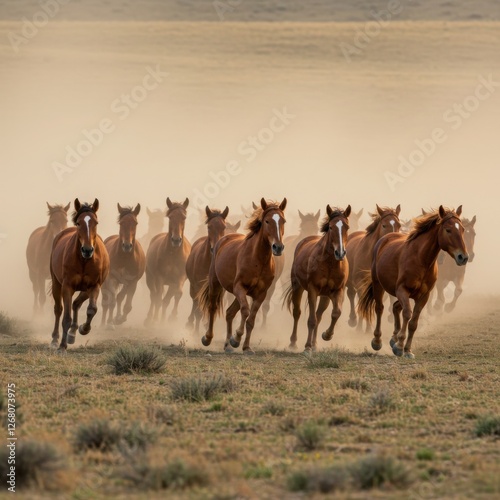 Wild Horses Galloping Across the Vast Open Plains