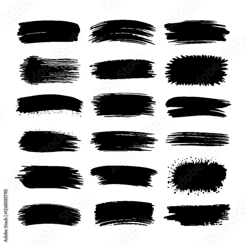 Set of hand-painted brush strokes in black ink. Perfect for digital design, branding, and artistic projects.