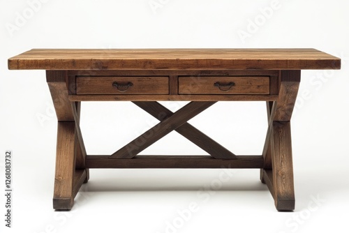 A simple wooden table with two drawers on top, ideal for office or home use