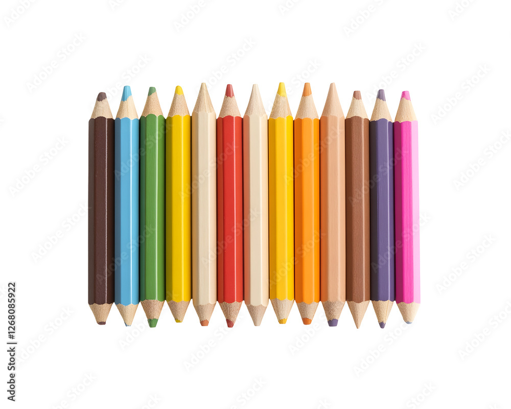 Row of colorful wooden pencils aligned neatly, symbolizing back to school and arts, Row of colorful wooden pencils aligned neatly, symbolizing back to school and arts,