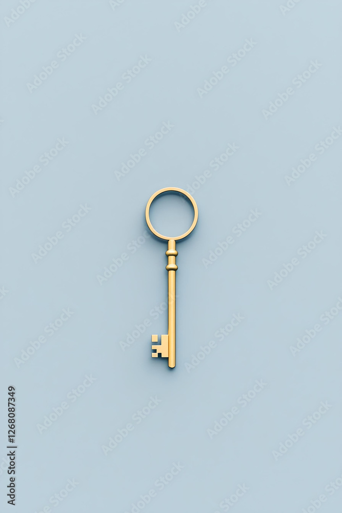 Golden key on a pastel blue background
Golden key on a pastel blue background