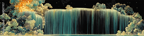 Stunning Surreal Waterfall Vector Art with Cascading Water Features and Breathtaking Bubble Clouds in a Mystical Landscape Setting for Artistic Inspiration
