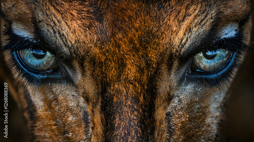 Intense Blue-Eyed Antelope Close-up, African Savanna, Wildlife Gaze, Nature Poster photo