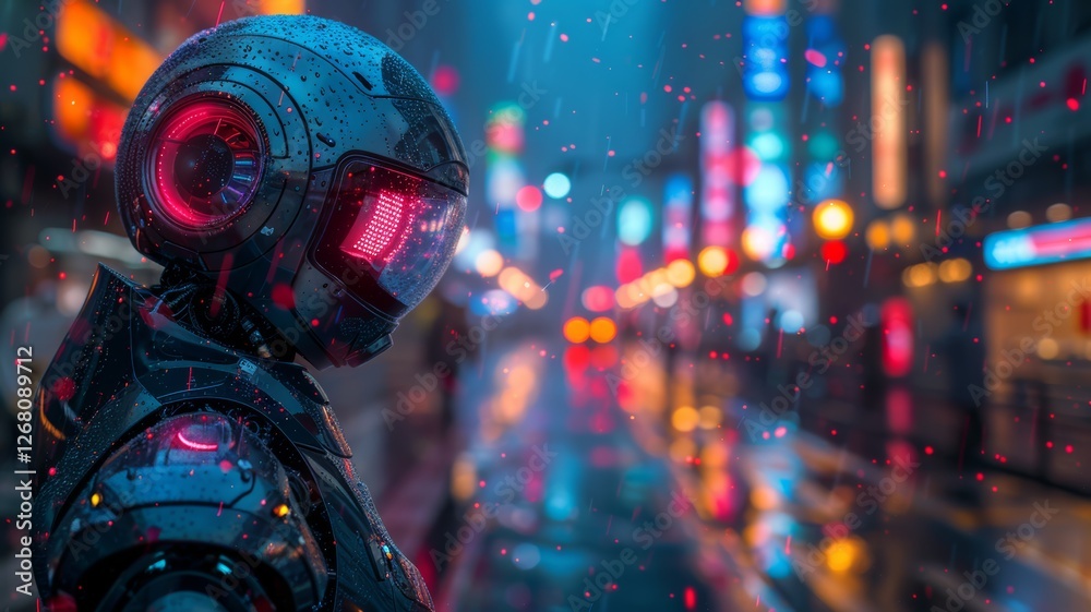 futuristic robot with glowing red eyes futuristic robot with glowing red eyes