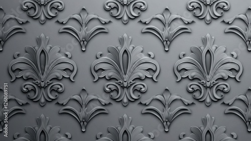 Elegant Grey Background with Damask Pattern Featuring Luxurious Ornate Floral Motifs