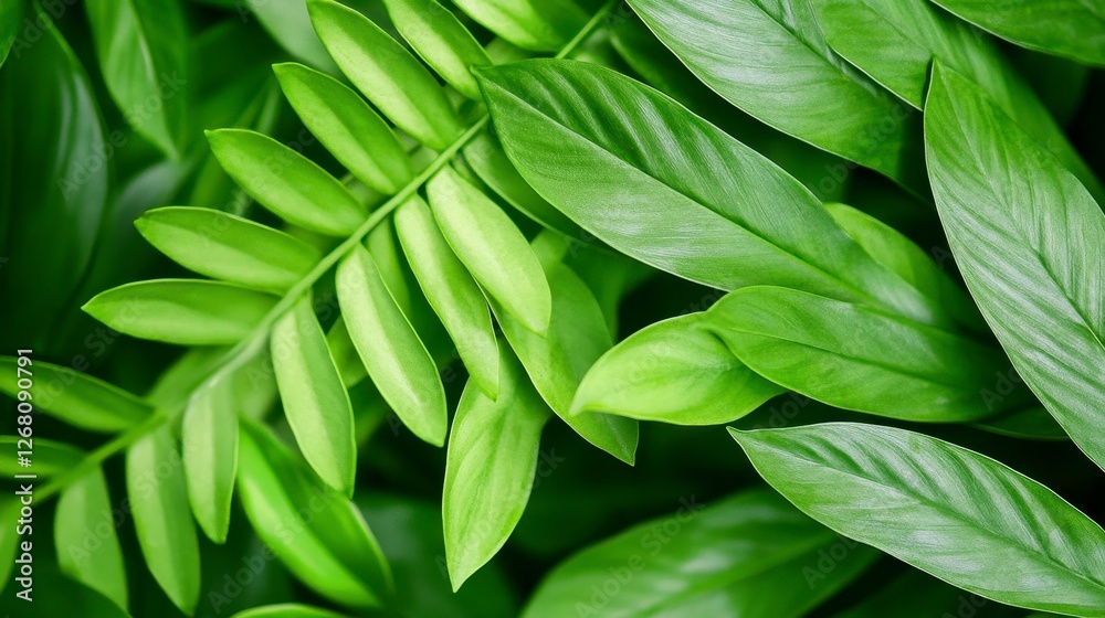 Obraz premium Jungle Leaves Pattern in Vibrant Green Tropical Foliage Detailed Leaf Background